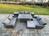 Fimous High Back Rattan Garden Furniture Sofa Sets with Outdoor Furniture Gas Firepit Dining Table Set 2 Side Tables Big Footstool Dark Grey Mixed