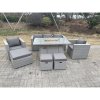 Fimous Light Grey Rattan Fire Pit Garden Furniture Set Gas Heater Burner Chairs With 3 PC Stools