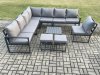 Fimous 10 Seater Patio Outdoor Garden Furniture Aluminium Lounge Corner Sofa Set with Square Coffee Table 2 Small Footstools Dark Grey