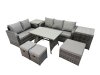 Fimous Garden Rattan Outdoor Furniture Set 8 Seater with Love Sofa 3 Seater Sofa 2 Side Table 3 Stool Dark Grey