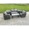 Fimous Rattan Lounge Sofa Set Outdoor Garden Furniture Set with Rectangular Coffee Table Love Sofa 2 Side Tables Dark Grey Mixed