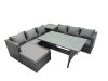 Fimous 7 Seater Outdoor Corner Sofa Dining Table Set Garden Rattan Furniture Set with Side Table Big Stool Dark Grey