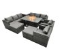 Fimous Rattan Garden Furniture Firepit Dining Set 10 Seater Lounge Sofa Table Set with 2 big Footstool
