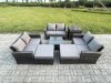 Fimous Outdoor Lounge Sofa Set Wicker PE Rattan Garden Furniture Set with Square Coffee Table Double Seat Sofa 2 Big Footstool Side Table Dark Grey Mixed