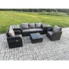 Fimous Garden Furniture Sets 5 Seater Wicker Rattan Furniture Patio Sofa Sets with Reclining Chair 3 Seater Sofa 2 Side Tables Dark Grey Mixed