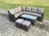 Fimous 8 Seat Rattan Garden Furniture Corner Sofa Set Outdoor Patio Sofa Table Set with 2 Small Footstools Dark Grey Mixed