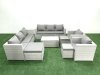 Fimous Outdoor Rattan Sofa Garden Furniture Set with 2 Armchairs Oblong Coffee Table 3 Footstools Light Grey Mixed