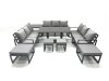Fimous 13 Seater Garden Sofa Set Aluminium Furniture Rising Dining Tabe Set with Side Table 4 Footstools Dark Grey