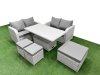 Fimous 7 Seater Outdoor Love Sofa Set Rattan Garden Furniture Set with Adjustable Lifting Dining or Coffee Table 3 Footstool Light Grey