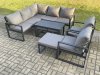 Fimous 10 Seater Aluminium Outdoor Garden Furniture Set Patio Lounge Sofa with Oblong Coffee Table 3 Footstools Dark Grey