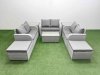 Fimous 8 Seater PE Wicker Rattan Furniture Sofa Sets with Rectangular Coffee Table 2 Seater Love Sofa 2 Big Footstool 2 Side Table Light Grey