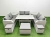 Fimous 9 Seater PE Wicker Rattan Furniture Sofa Sets with Rectangular Dining Table 2 Seater Love Sofa 3 Stool 2 Side Table Light Grey