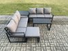 Fimous Aluminium 5 Pieces Outdoor Garden Furniture Lounge Sofa Set with Oblong Coffee Table Big Footstool Side Table Dark Grey