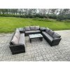 Fimous 9 Seater Outdoor Lounge Sofa Set Rattan Garden Furniture Set with Rectangular Coffee Table 2 Side Tables 3 Seater Sofa Dark Grey Mixed