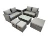 Fimous PE Rattan Garden Furniture Set Lounge Double Seat Sofa Coffee Table Set with 3 Stools Dark Grey MixedMixed