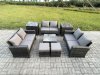 Fimous Outdoor Lounge Sofa Set Wicker PE Rattan Garden Furniture Set with Square Coffee Table Double Seat Sofa 2 Small Footstools 2 Side Tables Dark Grey Mixed