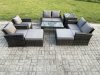 Fimous 8 Seater Outdoor Rattan Patio Furniture Set Garden Lounge Sofa Set with Armchairs Side Table 2 Big Footstool Coffee Table Dark Grey Mixed