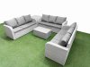 Fimous PE Rattan Lounge Sofa Set 9 Seater Outdoor Garden Furniture Set with Rectangular Coffee Table 3 Seater Sofa Side Table Light Grey