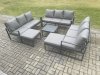 Fimous Aluminium Outdoor Garden Furniture Set Patio Lounge Sofa with Square Coffee Table 2 Big Footstools Conservatory Set Dark Grey