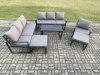Fimous Aluminium 6 Pieces Garden Furniture Set with Cushions 9 Seater Outdoor Patio Lounge Sofa Set with Armchair 2 Big Footstools Dark Grey