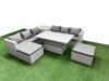Fimous 6 PCs Rising Dining Table Set Rattan Furniture Set with 3 Seater Sofa 2 Big Footstools Side Table Light Grey