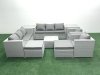Fimous Outdoor Rattan Sofa Garden Furniture Set with 2 Armchairs Square Coffee Table 2 Big Footstools 2 Side Tables Light Grey Mixed