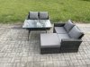 Fimous Garden Furniture Sets 4 Pieces Wicker Rattan Furniture Manual Wicker Patio Sofa Patio Conversation Set with Big Footstool Dark Grey Mixed