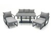 Fimous Outdoor Aluminium Garden Furniture Set with Adjustable Rising Lifting Dining Table 3 Seater Sofa 2 Chair 2 Big Footstools Dark Grey