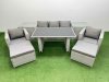 Fimous Patio Garden Furniture Sets with Black Glass Top Dining Table Armchair 3 Seater Sofa 2 Side Tables 2 Big Stool Light Grey