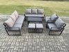 Fimous Aluminium Outdoor Garden Furniture Lounge Sofa 2 PC Chairs Oblong Coffee Table Sets with 2 Small Footstool Dark Grey