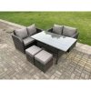 Fimous 6 Seater Dark Grey Mixed PE Wicker Rattan Garden Furniture Set Love Sofa 2 Seater Sofa Set Outdoor Rectangular Dining Table With 2 Stools
