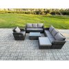 Fimous 8 Seater Rattan Outdoor Garden Furniture Sofa Set Patio Table & Chairs Set with 3 Seater Sofa Reclining Chair 3 Seater Sofa Big Footstool Dark Grey Mixed