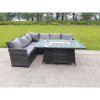 Fimous High Back Corner Rattan Garden Furniture Sofa Gas Fire Pit Dining Table Gas Heater Sets 6 Seater