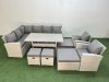 Fimous 12 Seater Rattan Garden Furniture Set Outdoor Patio Dining Corner Sofa Sets with Dining Table 2 Chairs 4 Footstools Light Grey Mixed
