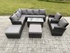 Fimous Rattan Garden Furniture Sets High Back Corner Sofa Oblong Coffee Table Set with 2 Big Footstool 2 Armchairs Dark Grey Mixed