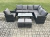 Fimous 9 Seat Rattan Garden Furniture Corner Sofa Set Outdoor Patio Sofa Table Set with 2 Small Footstools Armchair Dark Grey Mixed