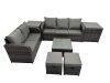 Fimous Wicker PE Rattan Garden Outdoor Furniture Set Love Sofa Square Coffee Table Set with 2 Side Tables 2 Small Stools Dark Grey Mixed