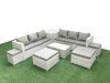 Fimous 8 Pieces Rattan Garden Furniture Set Outdoor Garden Sofa Coffee Table Set with Side Table 4 Footstools Light Grey Mixed