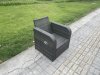 Fimous Wicker PE Rattan Garden Dining Set Outdoor Furniture Sofa with Rectangular Dining Table Big Footstool Side Table Dark Grey Mixed