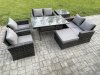 Fimous Rattan Garden Furniture Set 7 Seater Patio Outdoor Lounge Sofa Set with Oblong Dining Table Double Seat Sofa Side Table Big Footstool Dark Grey Mixed