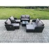 Fimous Garden Furniture Set Rattan Outdoor Lounge Sofa Chair With Tempered Glass Table 3 Footstools Dark Grey Mixed