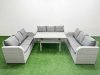 Fimous PE Rattan Lounge Sofa Set 9 Seater Outdoor Garden Furniture Set with Rectangular Dining Table 3 Seater Sofa Light Grey