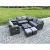 Fimous PE Rattan Garden Furniture Sets Outdoor Love Sofa Chair Set Square Coffee Table 2 Side Tables 2 Small Footstools