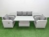 Fimous PE Rattan Garden Furniture Set Reclining Chair Sofa Lounge Sofa Set Adjustable Lifting Dining or Coffee Table 2 Side Table Light Grey