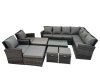 Fimous Rattan Garden Outdoor Furniture Set 12 Seater Garden Sofa Coffee Table Set with Chair 4 Footstools Dark Grey Mixed