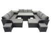 Fimous Rattan Garden Furniture Dining Set 13-seater Patio Height Adjustable Rising Lifting Table Sofa Set with 2 Side Tables Dark Grey Mixed