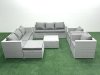 Fimous Outdoor Rattan Sofa Garden Furniture Set with 2 Armchairs Square Coffee Table Big Footstool Light Grey Mixed