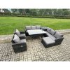 Fimous 7 Piece Rattan Garden Furniture Set with Patio Sofa Rectangular Dining Table Big Footstool Side Table Indoor Conservatory Patio Set