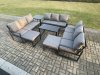 Fimous Aluminium Outdoor Garden Furniture Set Lounge Sofa Oblong Coffee Table 2 PC Big Footstool Side Table Sets with Cushions Dark Grey 11 Seater