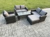 Fimous 5pcs Rattan Outdoor Garden Furniture Sofa Set with Coffee Table Big Footstool Dark Grey Mixed